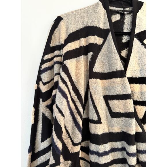 Lucky Brand Geometric Print Fuzzy Asymmetrical Open Front Cardigan Sweater Small - Picture 3 of 6